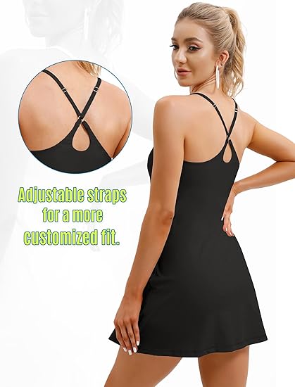 Athletic Dress with Built-in Bra & Shorts Pockets Summer Dresses for Women Golf Outfits for Workout